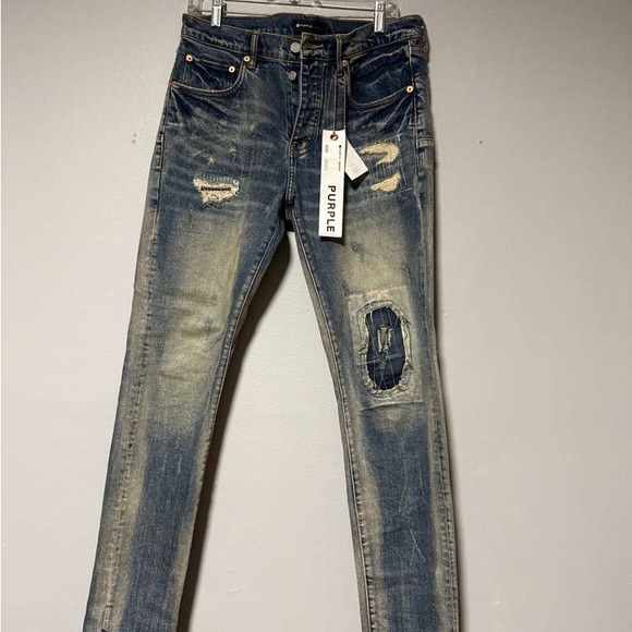 Purple Men's Skinny Distressed Jeans - Blue